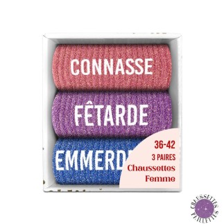 Coffret Trio Chaussettes Paillettes Connasse