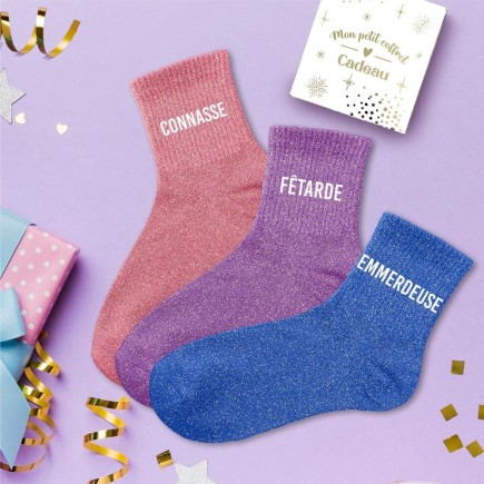 Coffret Trio Chaussettes Paillettes Connasse