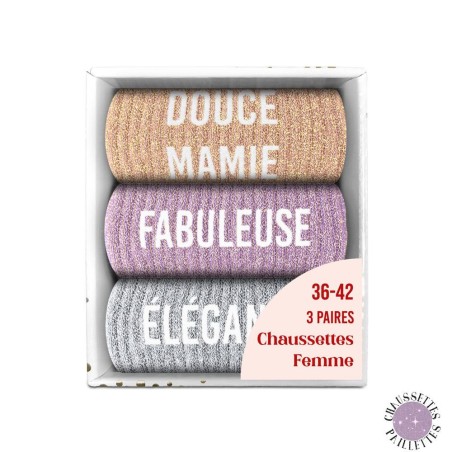Coffret Trio Chaussettes Paillettes Douce Mamie