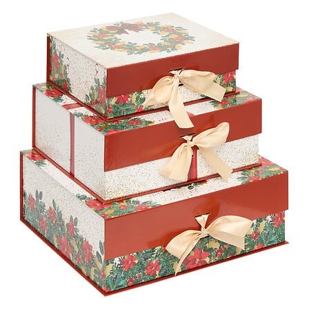 3 boîtes cadeau imprimées couronne Noël