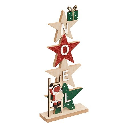 Déco mot Noël étoiles 28 cm bois