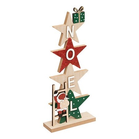 Déco mot Noël étoiles 28 cm bois