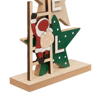 Déco mot Noël étoiles 28 cm bois