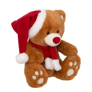 Peluche ours brun bonnet 34 cm marron
