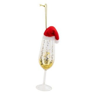 Sujet flûte champagne bonnet rouge verre haut 16 cm