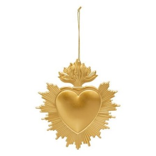 Sujet cœur ex-voto métal 14 cm doré