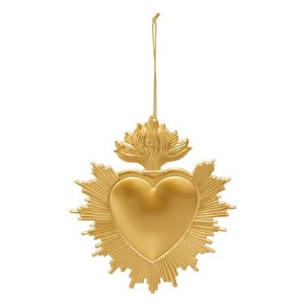 Sujet cœur ex-voto métal 14 cm doré