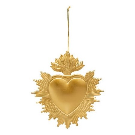 Sujet cœur ex-voto métal 14 cm doré
