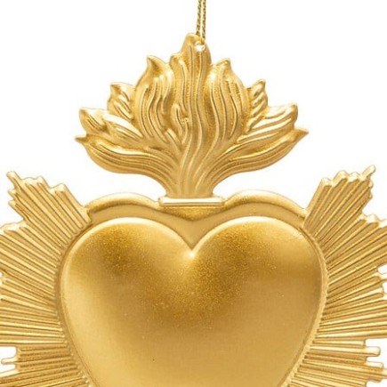 Sujet cœur ex-voto métal 14 cm doré