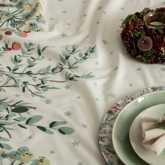 Nappe coton branches 140x240cm blanc