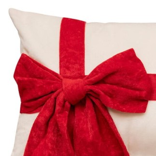 Coussin avec nœud rouge façon paquet cadeau velours 30x50 cm blanc