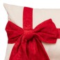 Coussin nœud rouge cadeau velours blanc