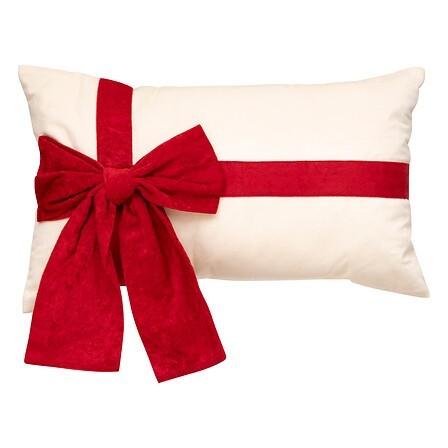 Coussin nœud rouge cadeau velours blanc