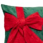 Coussin nœud rouge cadeau velours vert