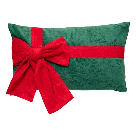Coussin avec nœud rouge façon paquet cadeau velours 30x50 cm blanc