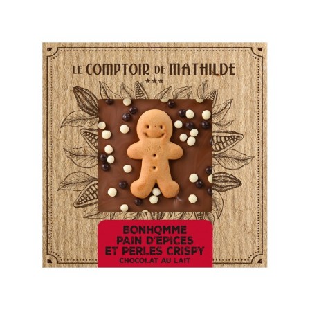 TABLETTE CHOCOLAT LAIT BONHOMME PAIN D'EPICE ET PERLES CRISPY 80G