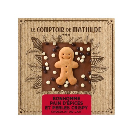 TABLETTE CHOCOLAT LAIT BONHOMME PAIN D'EPICE ET PERLES CRISPY 80G