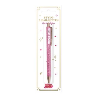 Stylo paillettes Rose Maman Cherie