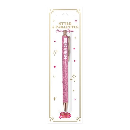 Stylo paillettes Rose Maman Cherie