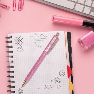 Stylo paillettes Rose Maman Cherie