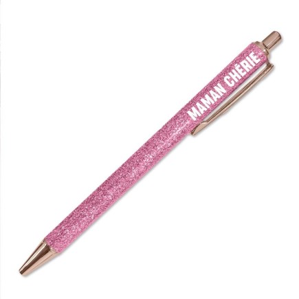Stylo paillettes Rose Maman Cherie