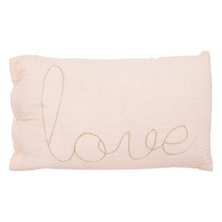 Coussin rectangle gaze de coton love rose