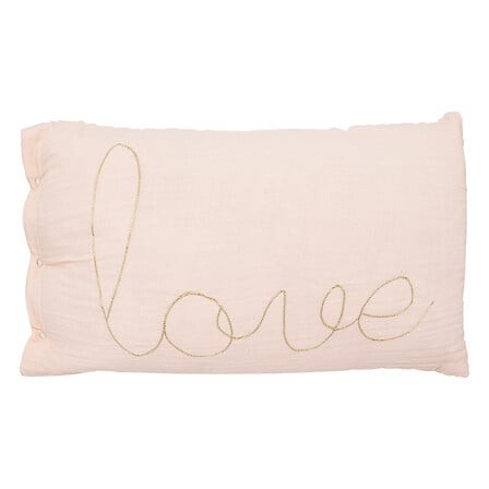 Coussin rectangle gaze de coton love rose