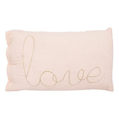 Coussin rectangle gaze de coton love rose