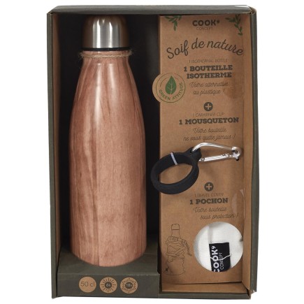COFFRET BOUTEILLE ISOTHERME EFFET BOIS 50CL