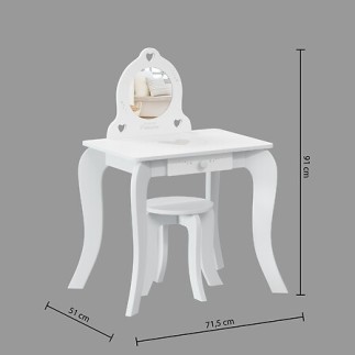Coiffeuse enfant tabouret imprimé blanc
