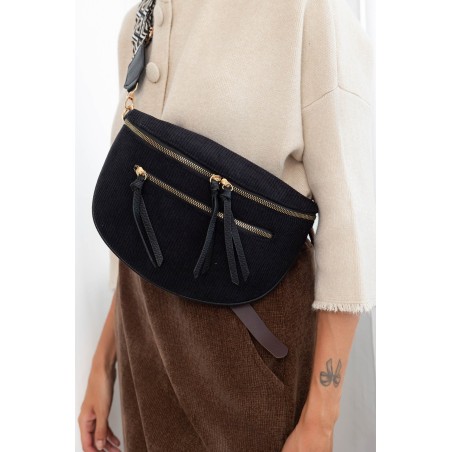 Sac banane velours côtelés noir pas cher