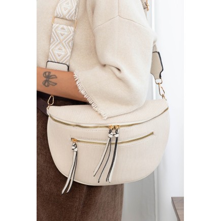 Sac banane velours côtelés beige pas cher