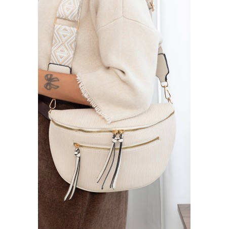 Sac banane velours côtelés beige pas cher