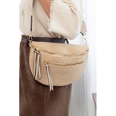 Sac banane velours côtelés camel pas cher