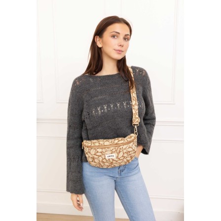 Sac banane coton fleuri ocre