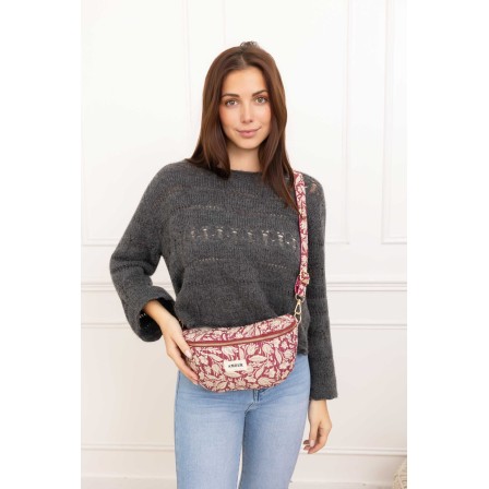 Sac banane coton fleuri bordeaux