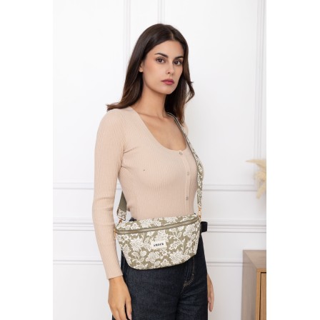 Sac banane coton fleuri beige