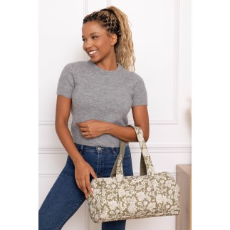 Sac polochon coton fleuri beige