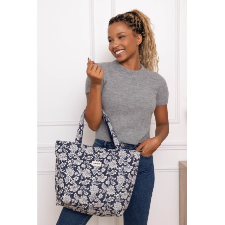 Sac cabas coton fleuri bleu