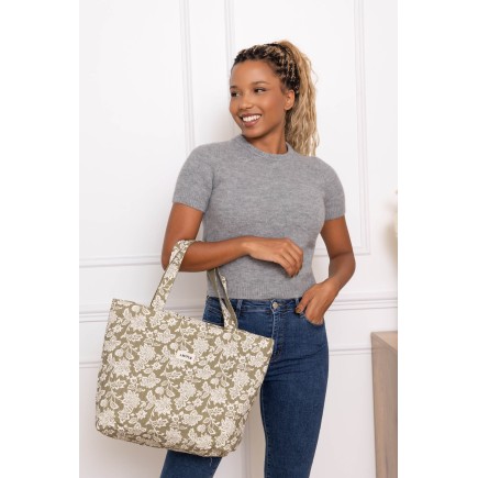 Sac cabas coton fleuri beige