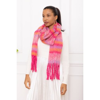 Echarpe grosses franges carreaux fuschia