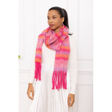 Echarpe grosses franges carreaux fuschia