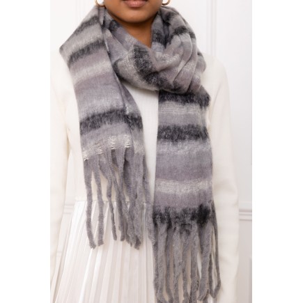 Echarpe grosses franges carreaux gris