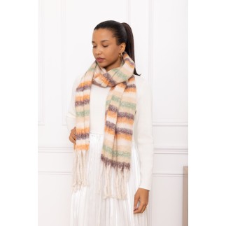 Echarpe grosses franges carreaux marron