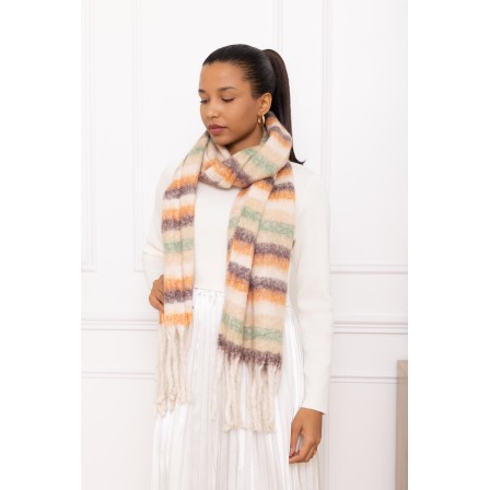 Echarpe grosses franges carreaux marron