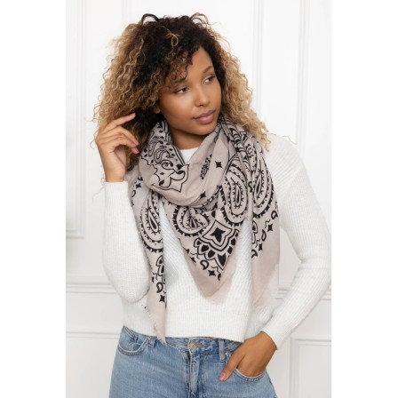 Echarpe carré Paisley taupe