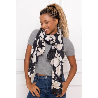 Echarpe laine fleuri noir