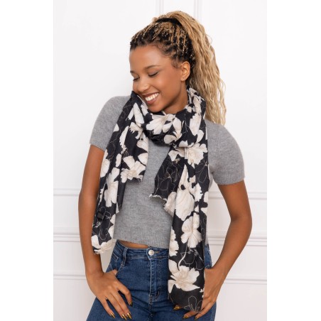 Echarpe laine fleuri noir