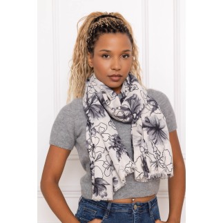 Echarpe laine fleuri blanc