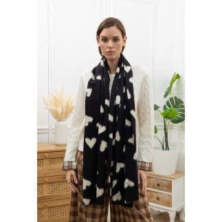 Echarpe imprimé coeurs noir